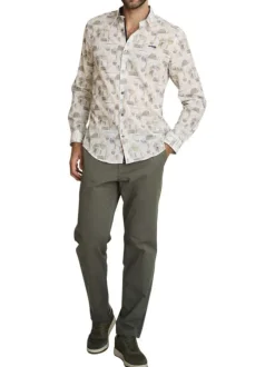 Chemise en coton beige à coupe droite ornée d'un motif géométrique