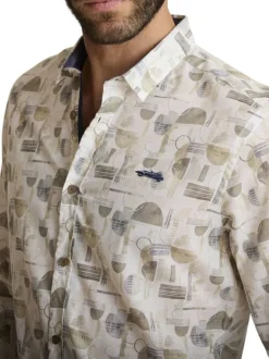 Chemise en coton beige à coupe droite ornée d'un motif géométrique