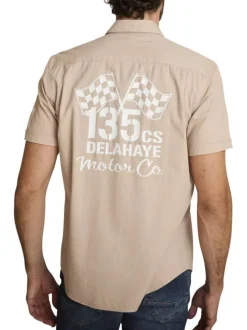 Chemise en coton beige à coupe droite pourvue d'un col à revers