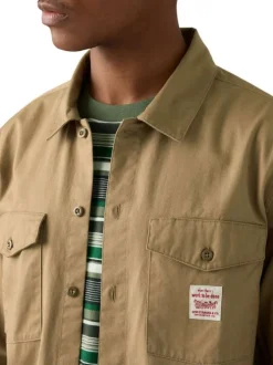 Chemise en coton beige unie avec un col chemise et fermeture par boutons