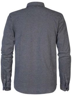 Chemise en coton biologique anthracite à imprimé traits droite et à col français