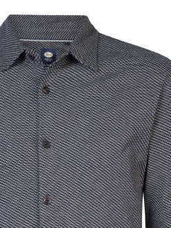 Chemise en coton biologique anthracite à imprimé traits droite et à col français