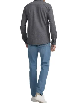 Chemise en coton biologique anthracite à imprimé traits droite et à col français