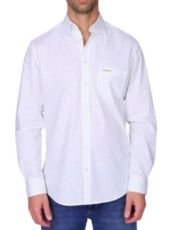Chemise en coton biologique blanche à pois avec une coupe droite