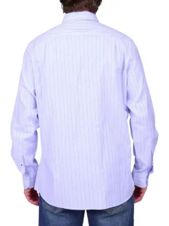 Chemise en coton biologique bleu ciel à rayures avec une coupe droite