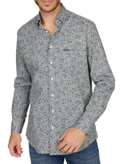 Chemise en coton biologique bleue à imprimé liberty et à coupe regular fit