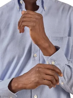 Chemise en coton biologique bleu à motif pied de poule et à coupe droite