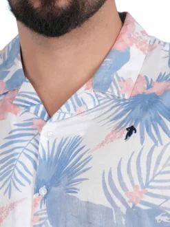 Chemise en coton biologique ciel tropicale pourvue d'un col cubain