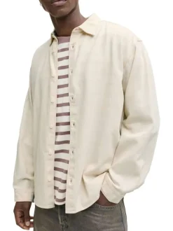 Chemise en coton biologique écrue à coupe droite pourvue d'un col à revers