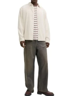 Chemise en coton biologique écrue à coupe droite pourvue d'un col à revers