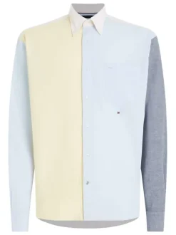 Chemise en coton biologique jaune unie coupe slim avec col américain