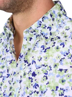 Chemise en coton biologique kaki à motifs floraux avec une coupe droite