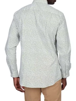 Chemise en coton biologique kaki à petites feuilles et col américain