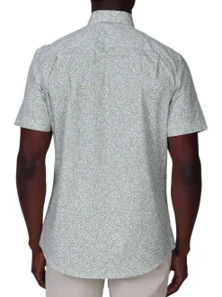 Chemise en coton biologique kaki unie avec une coupe droite et un col à revers