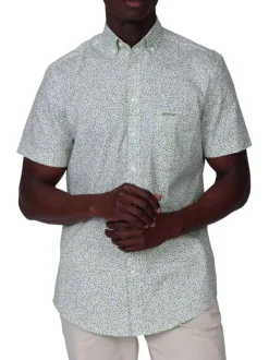 Chemise en coton biologique kaki unie avec une coupe droite et un col à revers