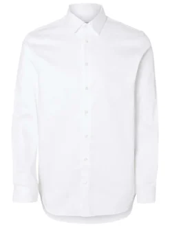 Chemise en coton biologique mélangé blanche unie à coupe droite et col français