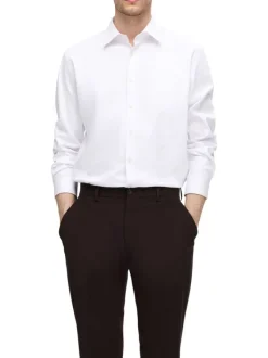 Chemise en coton biologique mélangé blanche unie à coupe droite et col français