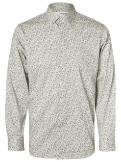 Chemise en coton biologique mélangé écrue fleurie à coupe droite col français