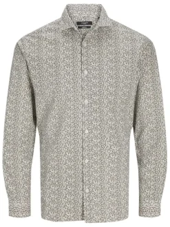 Chemise en coton biologique mélangé écrue liberty à coupe slim et col français