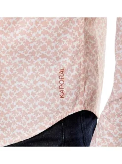 Chemise en coton biologique pêche imprimée coupe regular fit col américain