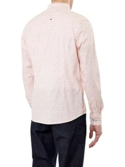 Chemise en coton biologique pêche imprimée coupe regular fit col américain