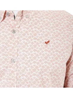 Chemise en coton biologique pêche imprimée coupe regular fit col américain