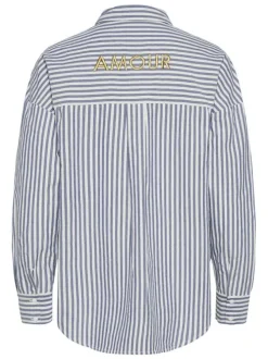 Chemise en coton biologique rayée bleue et écrue avec boutonnière à l'avant