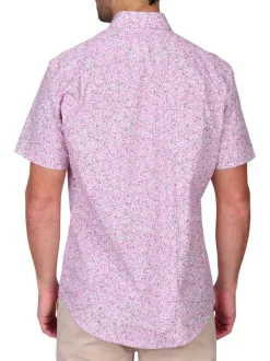 Chemise en coton biologique rose à motifs avec une coupe droite
