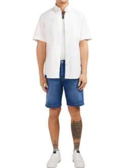Chemise en coton blanche avec coupe regular fit col américain et manches courtes