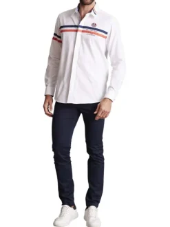 Chemise en coton blanche à bandes tricolores et à coupe regular fit