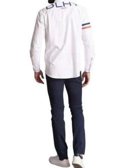 Chemise en coton blanche à bandes tricolores et à coupe regular fit