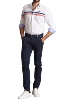 Chemise en coton blanche à bandes tricolores et à coupe regular fit