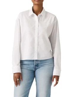 Chemise en coton blanche à coupe ajustée pourvue d'un col à revers