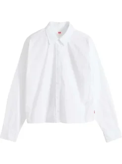 Chemise en coton blanche à coupe ajustée pourvue d'un col à revers