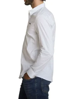 Chemise en coton blanche à coupe droite ornée d'un motif abstrait