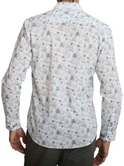 Chemise en coton blanche à coupe droite ornée d'un motif végétal