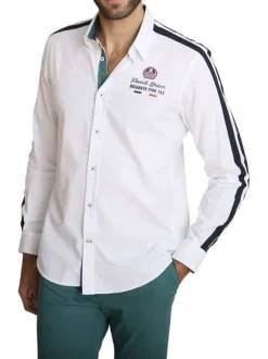 Chemise en coton blanche à coupe droite pourvue d'un col à revers