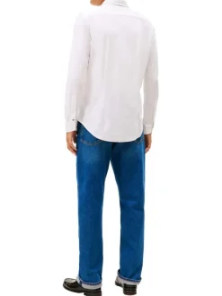 Chemise en coton blanche à coupe droite pourvue d'un col à revers