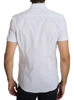 Chemise en coton blanche à coupe droite pourvue d'un motif géométrique
