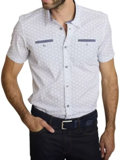 Chemise en coton blanche à coupe droite pourvue d'un motif géométrique