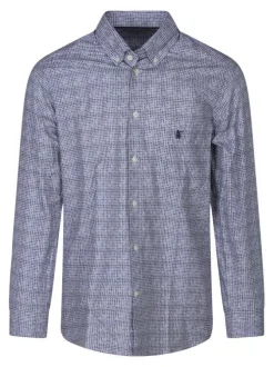 Chemise en coton blanche et marine fleuri avec une coupe regular fit