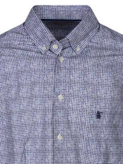Chemise en coton blanche et marine fleuri avec une coupe regular fit