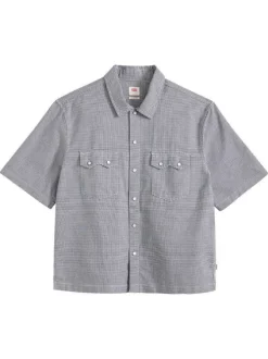 Chemise en coton blanche et noire unie avec une coupe droite et un col à revers