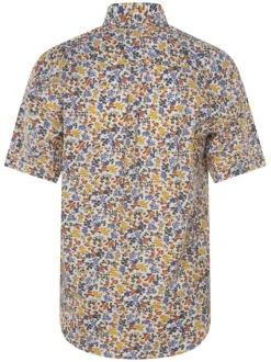 Chemise en coton blanche fleurie avec une coupe droite et un col américain