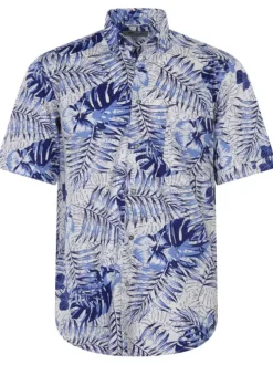 Chemise en coton blanche fleurie avec une coupe droite et un col américain