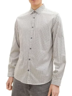 Chemise en coton blanche imprimée avec une coupe droite et un col français