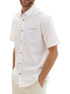 Chemise en coton blanche imprimée coupe droite avec un col français