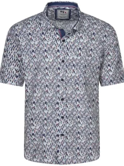 Chemise en coton blanche imprimée géométrique avec un col français