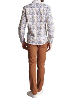 Chemise en coton blanche à imprimé violet et orange avec une coupe regular fit
