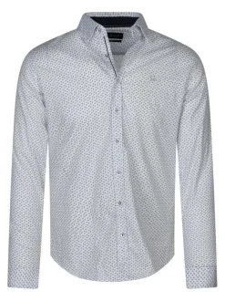 Chemise en coton blanche à minis motifs avec une coupe slim et le logo brodé